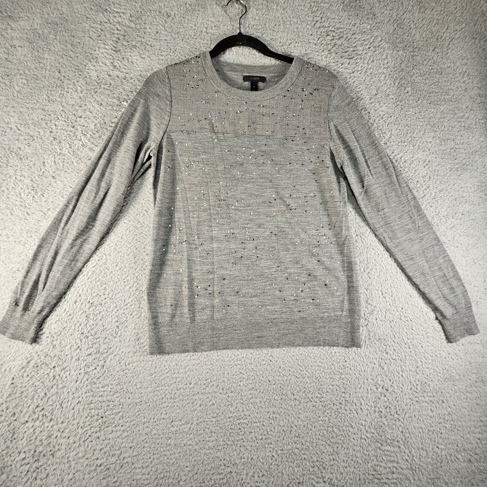 J Crew Sweater Womens S Gray Studded Tweed 100% Merino Wool Sparkly READ!!!